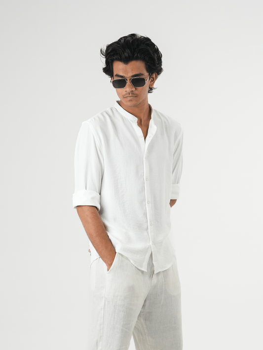 Regular Fit Chinese Collar Shirt IMP Fabirc White - outwearo