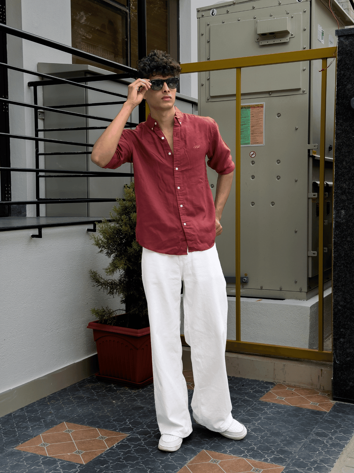 Relaxed Fit Cotton linen shirt Brick - outwearo