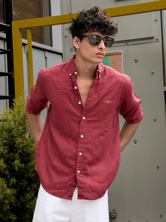 Relaxed Fit Cotton linen shirt Brick - outwearo