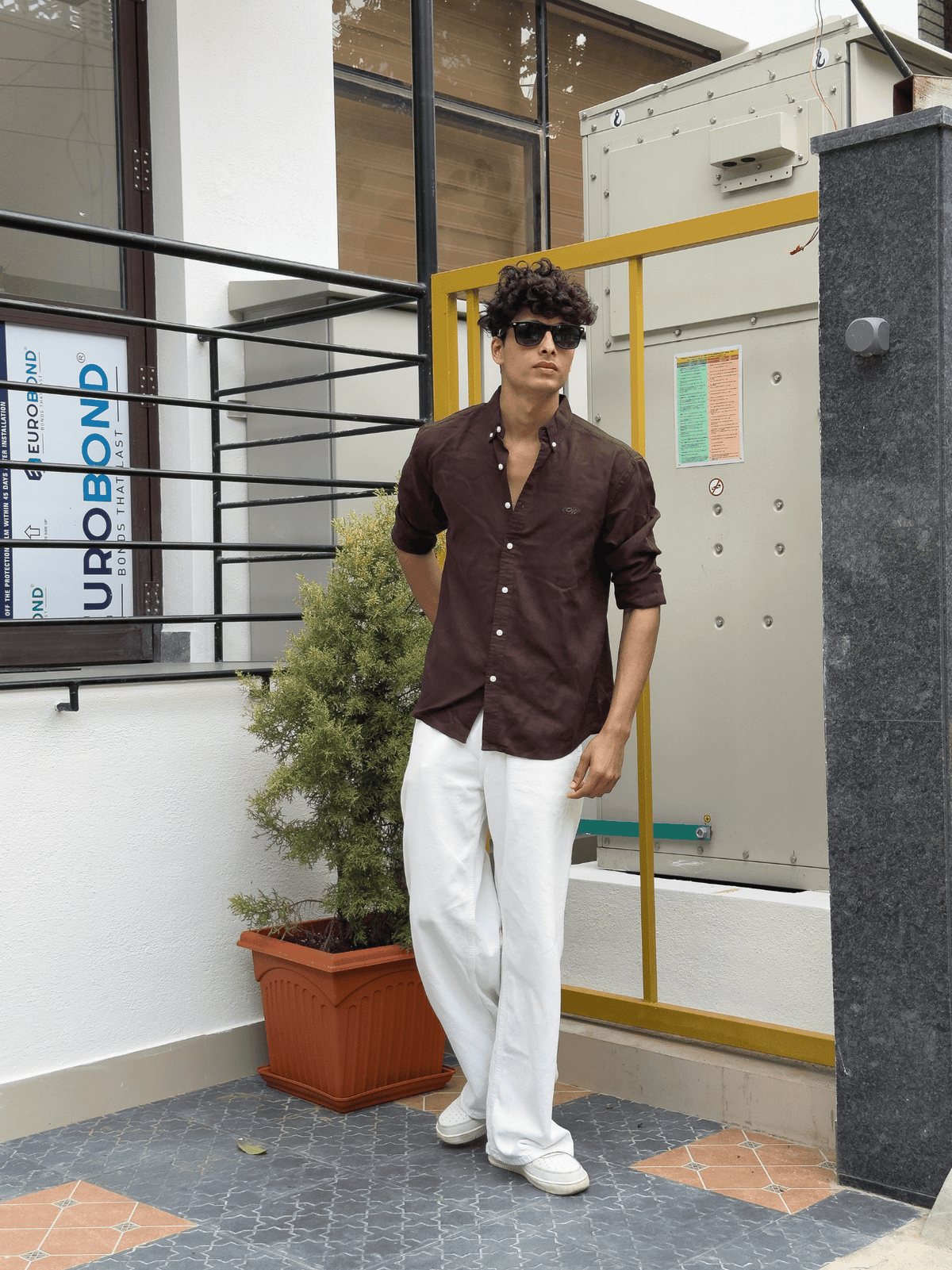 Relaxed Fit Cotton linen shirt Brown - outwearo