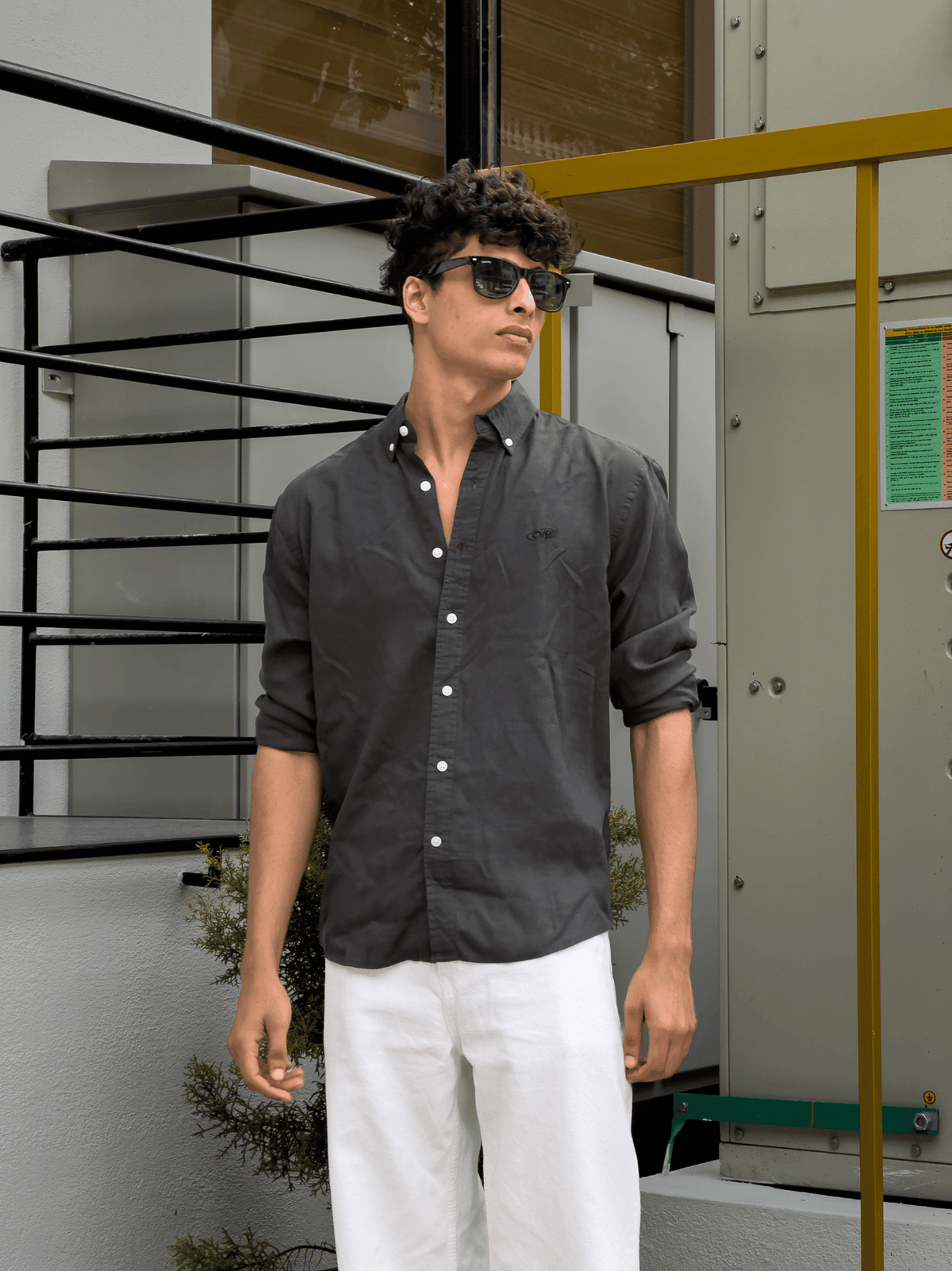 Relaxed Fit Cotton linen shirt Dark green - outwearo