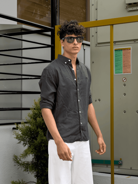 Relaxed Fit Cotton linen shirt Dark green - outwearo