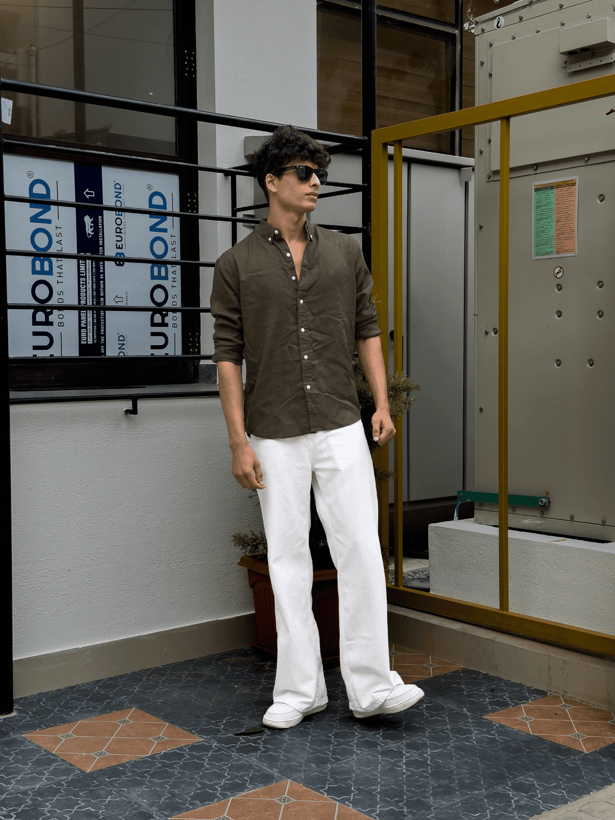 Relaxed Fit Cotton linen shirt olive green - outwearo