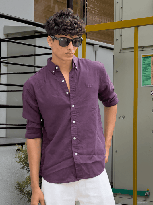 Relaxed Fit Cotton linen shirt violet - outwearo