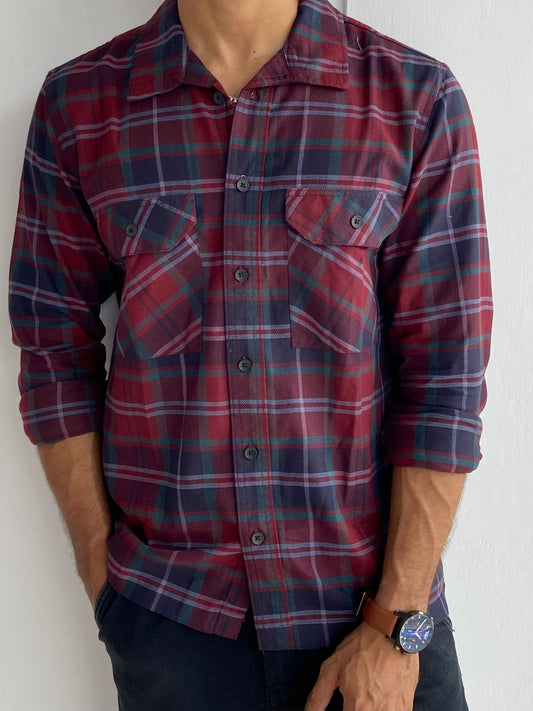 Double Pocket Check Red Full sleeve - outwearo