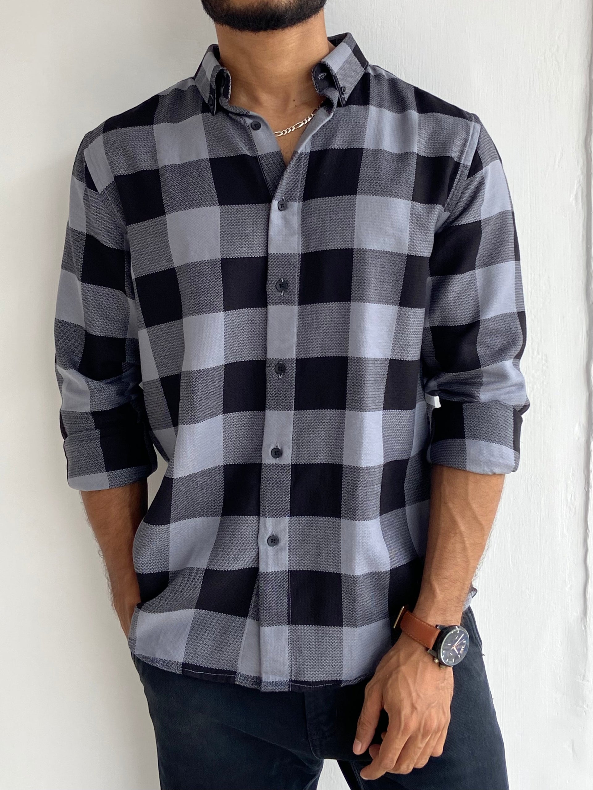 Full sleeve Box Type Check shirt Dark Blue – outwearo