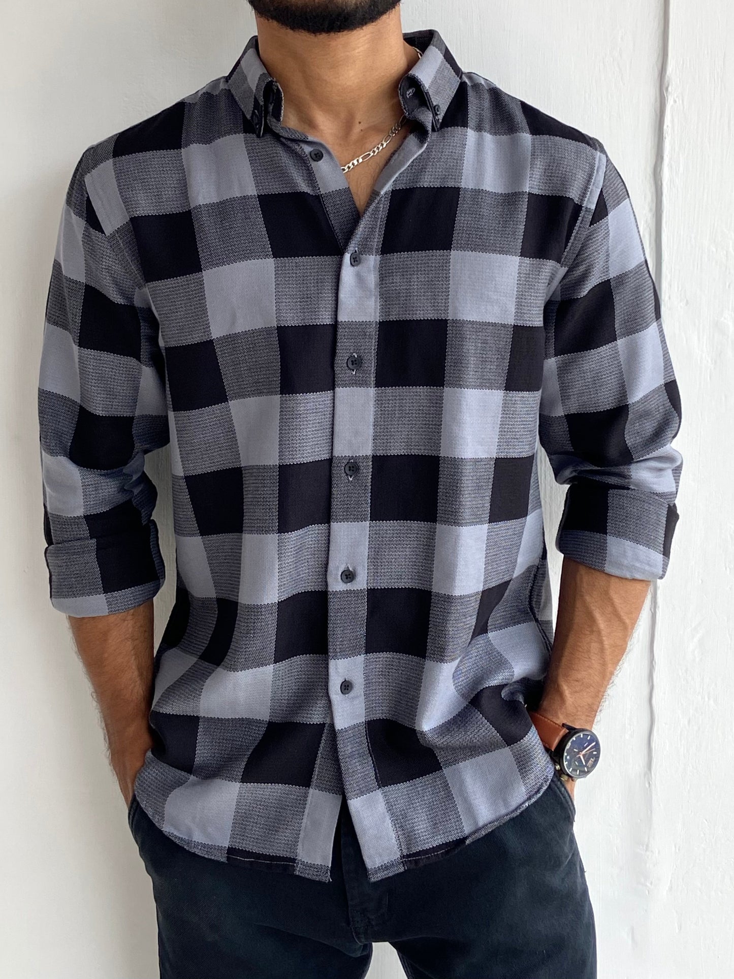 Full sleeve Box Type Check shirt Dark Blue - outwearo