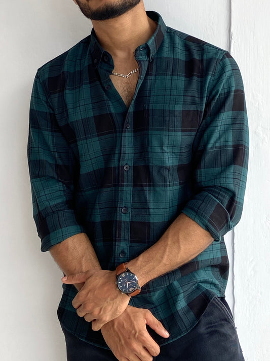 Full Sleeve Dark Green Check Shirt - outwearo