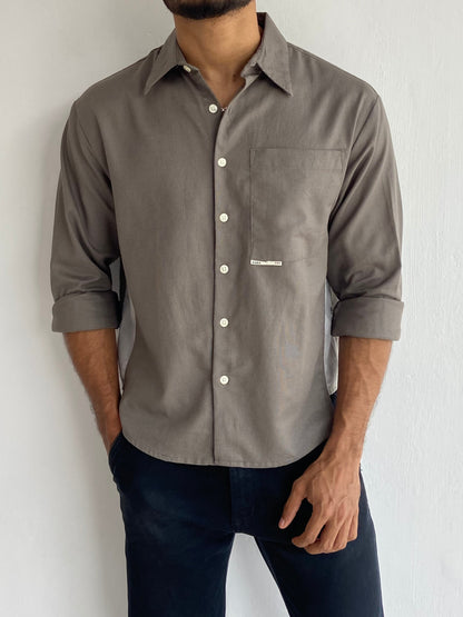 Full-sleeve Front cut shirt Army Grey - outwearo