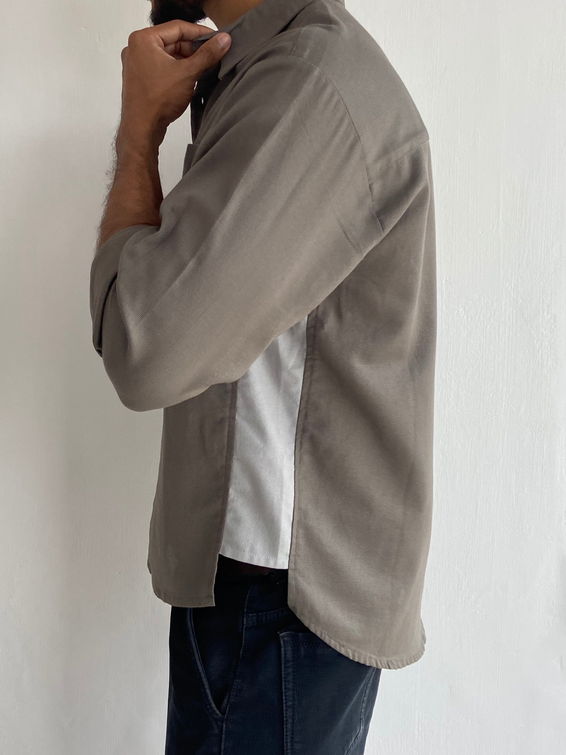 Full-sleeve Front cut shirt Army Grey - outwearo