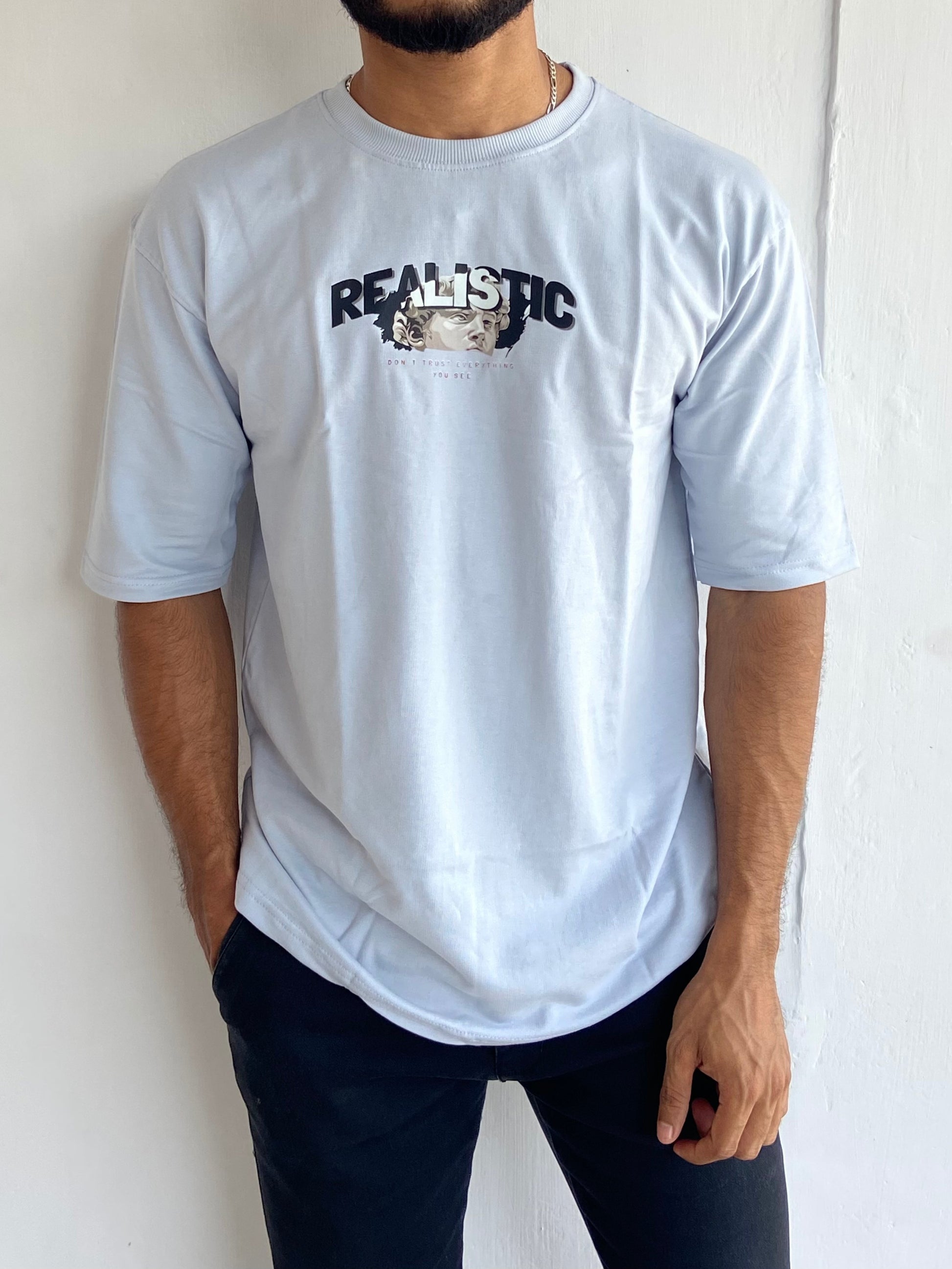 Realistic Fivesleeve T shirt Light Blue - outwearo