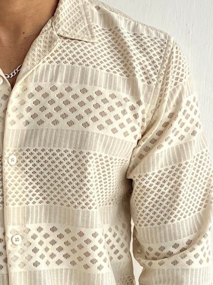 TEXTURED CROCHET FIVESLEEVE SHIRT CREAM - outwearo