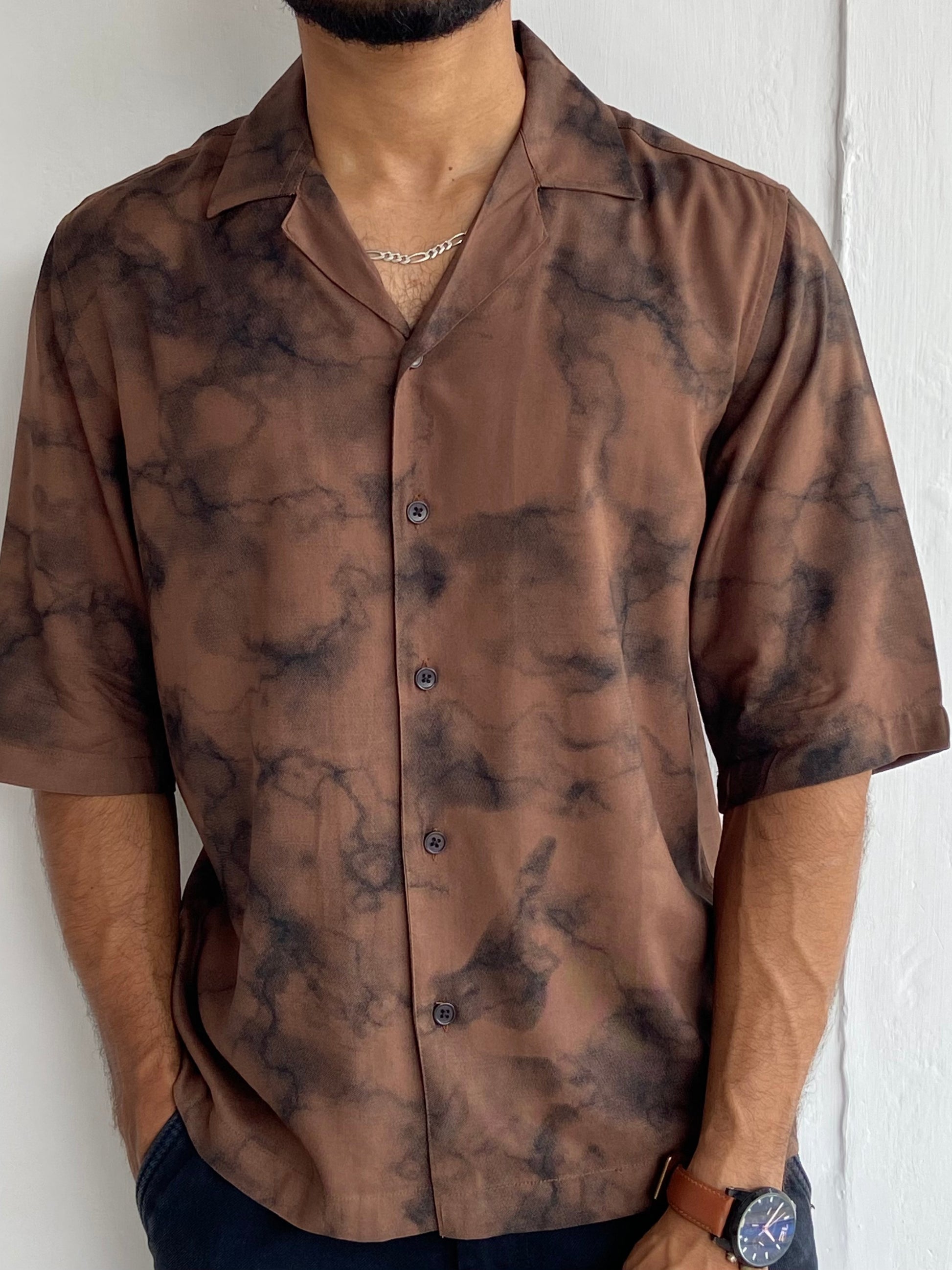 Tie and Die Five-sleeve Shirt Chocolate brown - outwearo