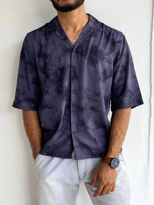 Tie and Die Five-sleeve Shirt Dark purple Blue - outwearo