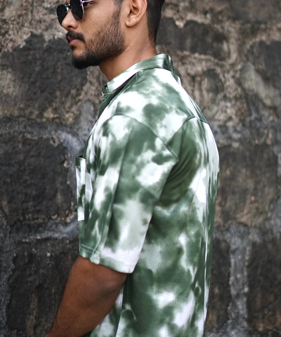 Tie-dye Flive sleeve shirt Green - outwearo