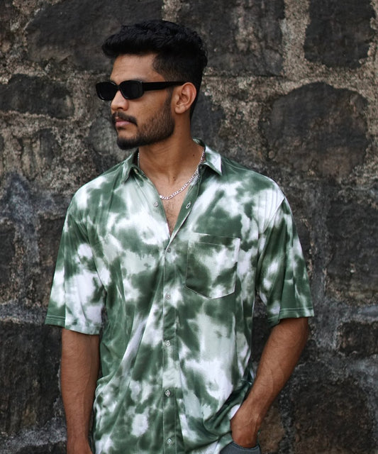 Tie-dye Flive sleeve shirt Green - outwearo